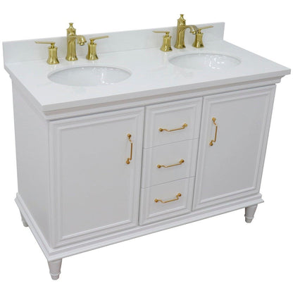 Bellaterra Home Forli 49" 2-Door 3-Drawer White Freestanding Vanity Set With Ceramic Double Undermount Oval Sink and White Quartz Top