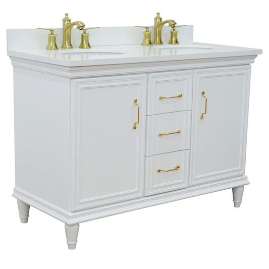 Bellaterra Home Forli 49" 2-Door 3-Drawer White Freestanding Vanity Set With Ceramic Double Undermount Oval Sink and White Quartz Top