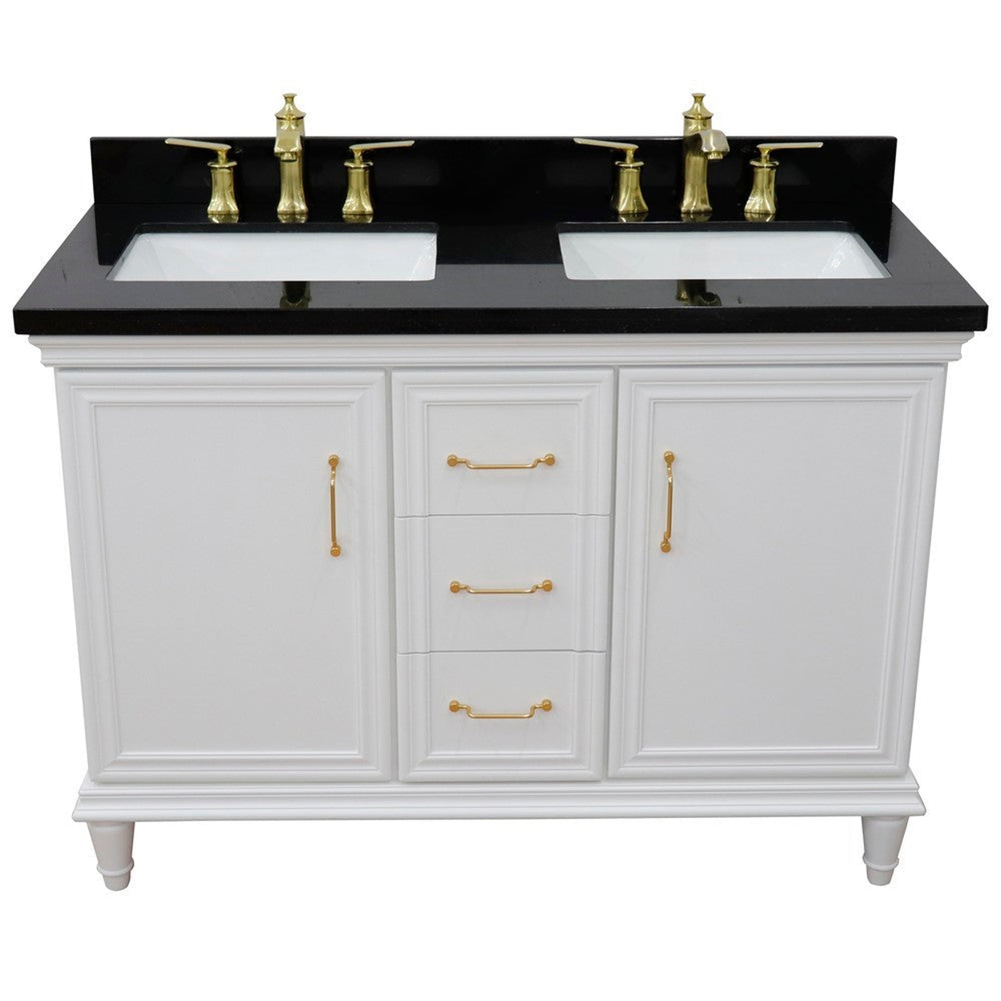 Bellaterra Home Forli 49" 2-Door 3-Drawer White Freestanding Vanity Set With Ceramic Double Undermount Rectangular Sink and Black Galaxy Granite Top