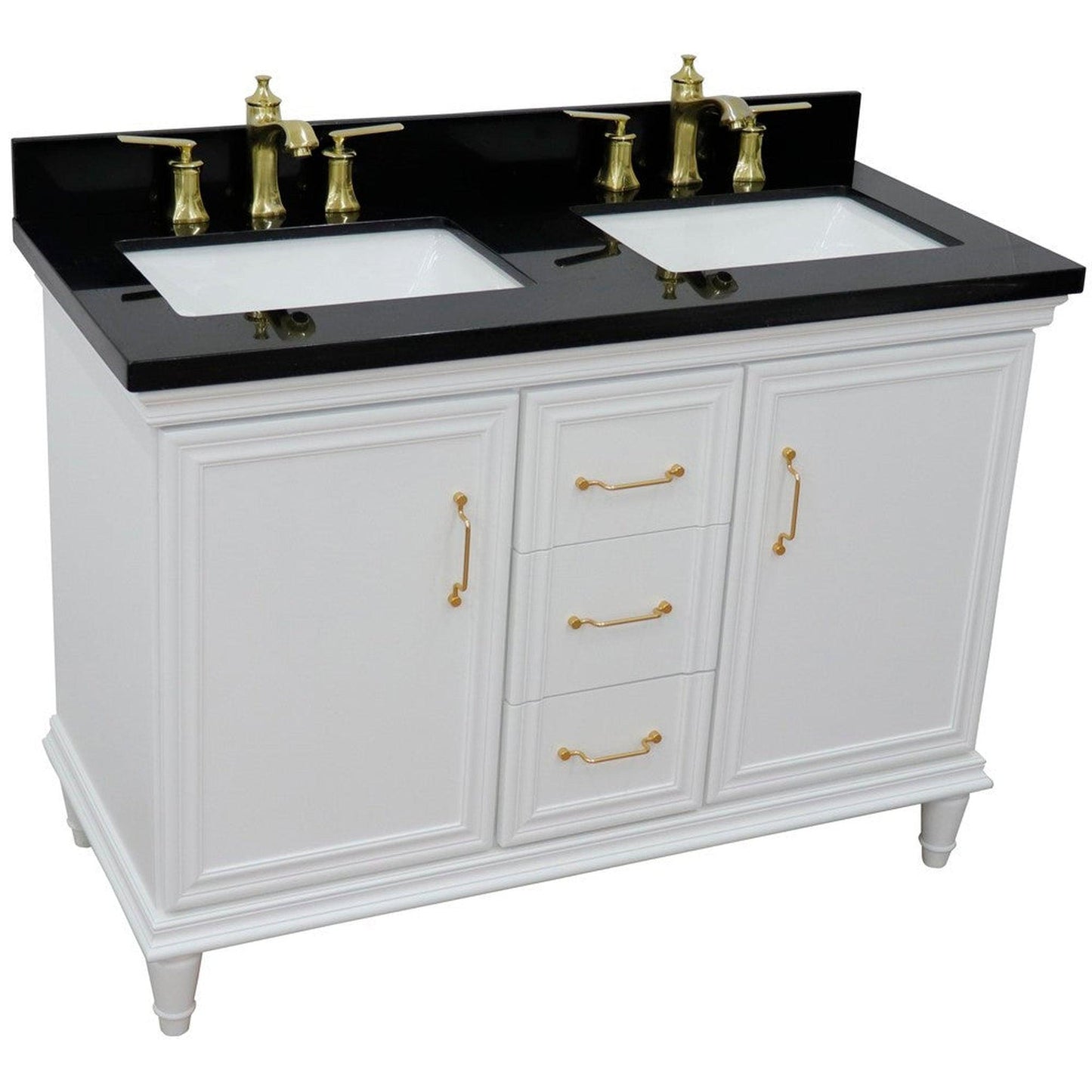 Bellaterra Home Forli 49" 2-Door 3-Drawer White Freestanding Vanity Set With Ceramic Double Undermount Rectangular Sink and Black Galaxy Granite Top