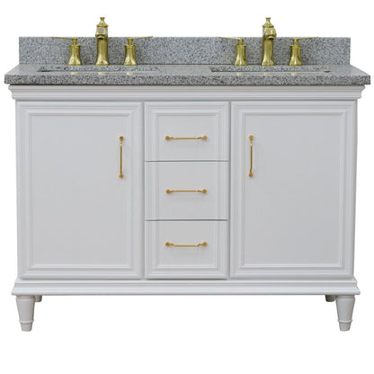 Bellaterra Home Forli 49" 2-Door 3-Drawer White Freestanding Vanity Set With Ceramic Double Undermount Rectangular Sink and Gray Granite Top