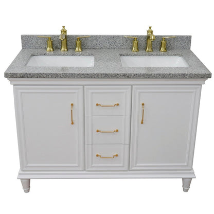 Bellaterra Home Forli 49" 2-Door 3-Drawer White Freestanding Vanity Set With Ceramic Double Undermount Rectangular Sink and Gray Granite Top
