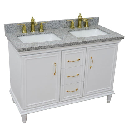 Bellaterra Home Forli 49" 2-Door 3-Drawer White Freestanding Vanity Set With Ceramic Double Undermount Rectangular Sink and Gray Granite Top