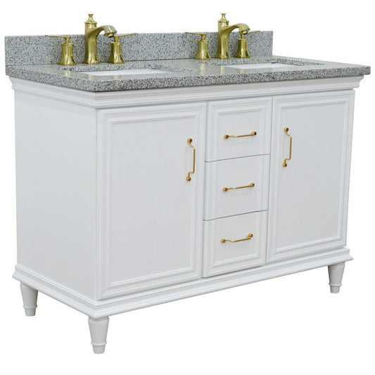 Bellaterra Home Forli 49" 2-Door 3-Drawer White Freestanding Vanity Set With Ceramic Double Undermount Rectangular Sink and Gray Granite Top