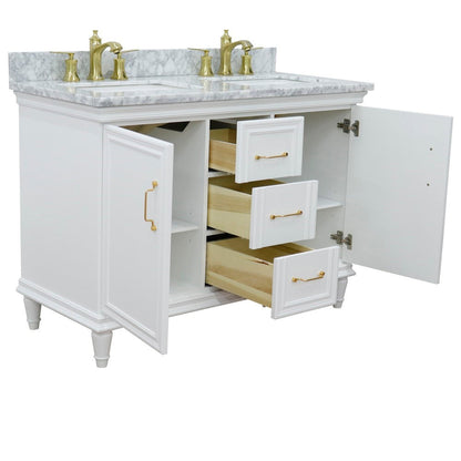 Bellaterra Home Forli 49" 2-Door 3-Drawer White Freestanding Vanity Set With Ceramic Double Undermount Rectangular Sink and White Carrara Marble Top