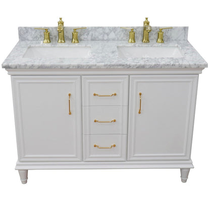 Bellaterra Home Forli 49" 2-Door 3-Drawer White Freestanding Vanity Set With Ceramic Double Undermount Rectangular Sink and White Carrara Marble Top