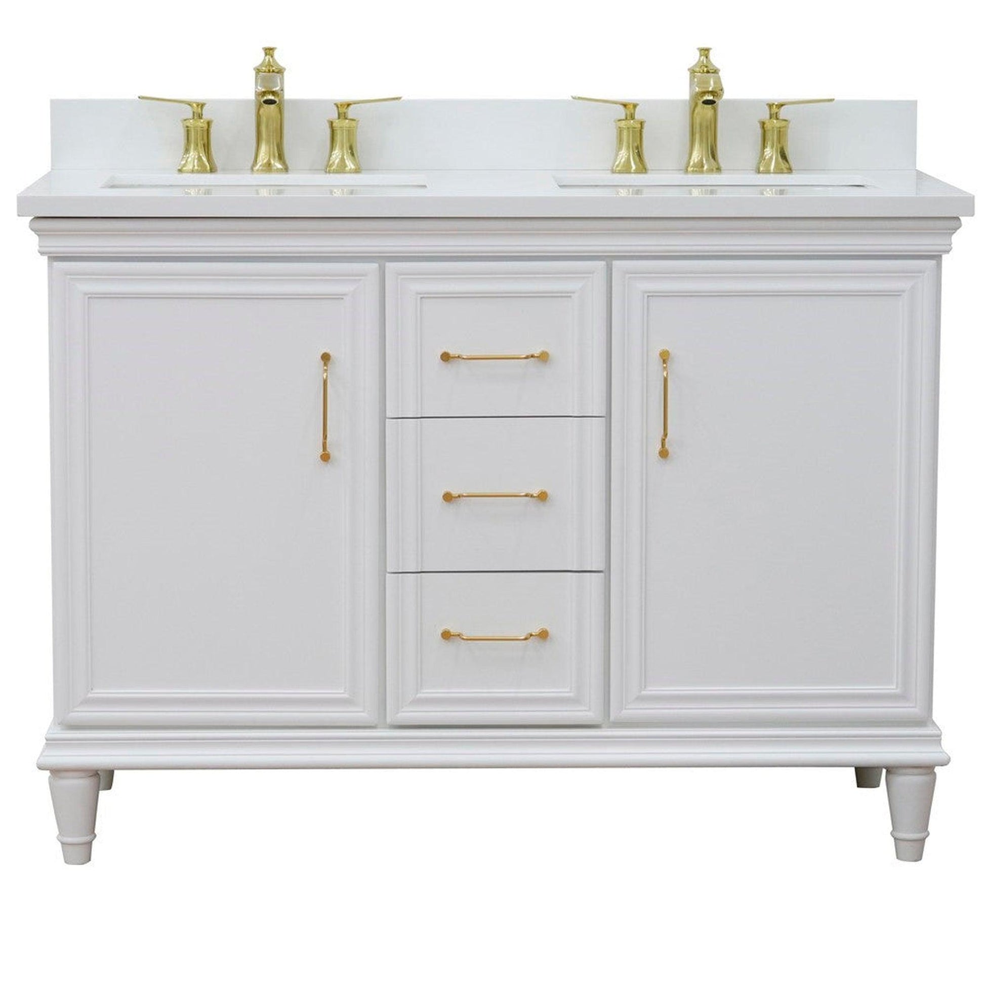 Bellaterra Home Forli 49" 2-Door 3-Drawer White Freestanding Vanity Set With Ceramic Double Undermount Rectangular Sink and White Quartz Top