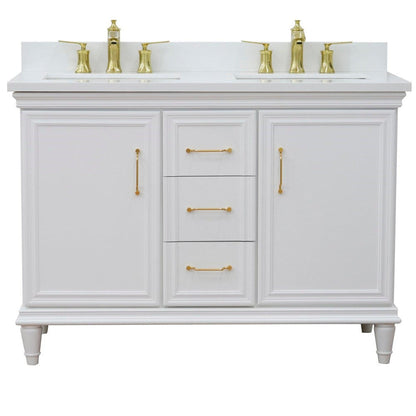 Bellaterra Home Forli 49" 2-Door 3-Drawer White Freestanding Vanity Set With Ceramic Double Undermount Rectangular Sink and White Quartz Top