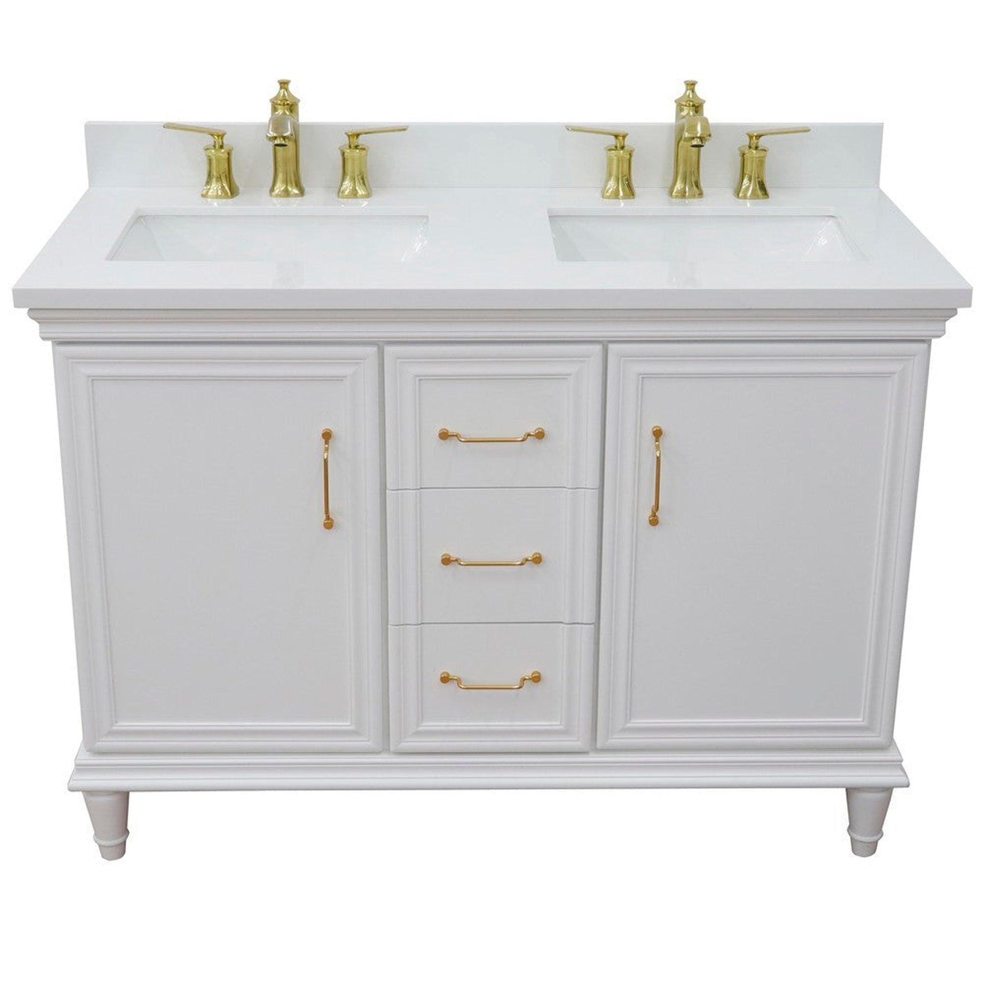 Bellaterra Home Forli 49" 2-Door 3-Drawer White Freestanding Vanity Set With Ceramic Double Undermount Rectangular Sink and White Quartz Top