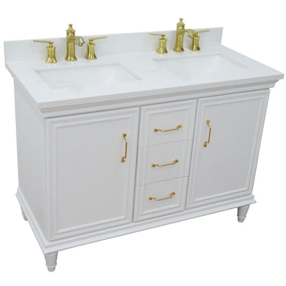 Bellaterra Home Forli 49" 2-Door 3-Drawer White Freestanding Vanity Set With Ceramic Double Undermount Rectangular Sink and White Quartz Top