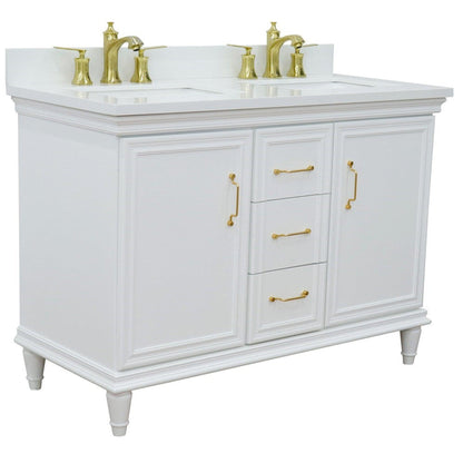 Bellaterra Home Forli 49" 2-Door 3-Drawer White Freestanding Vanity Set With Ceramic Double Undermount Rectangular Sink and White Quartz Top