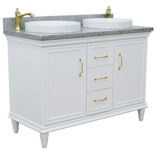 Bellaterra Home Forli 49" 2-Door 3-Drawer White Freestanding Vanity Set With Ceramic Double Vessel Sink and Gray Granite Top