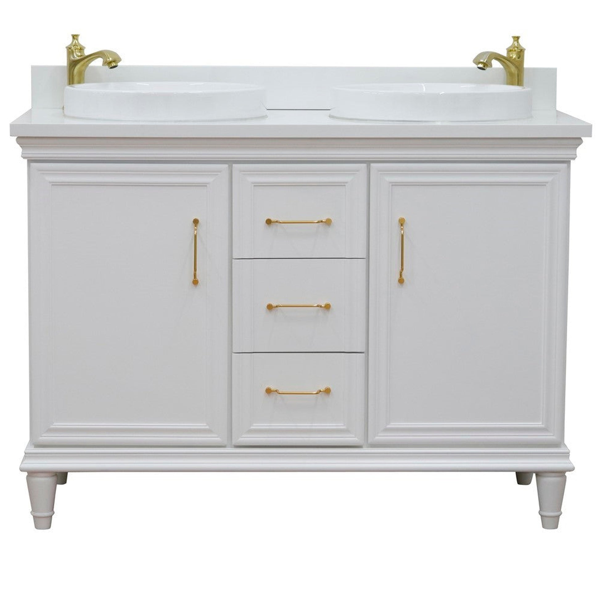 Bellaterra Home Forli 49" 2-Door 3-Drawer White Freestanding Vanity Set With Ceramic Double Vessel Sink and White Quartz Top