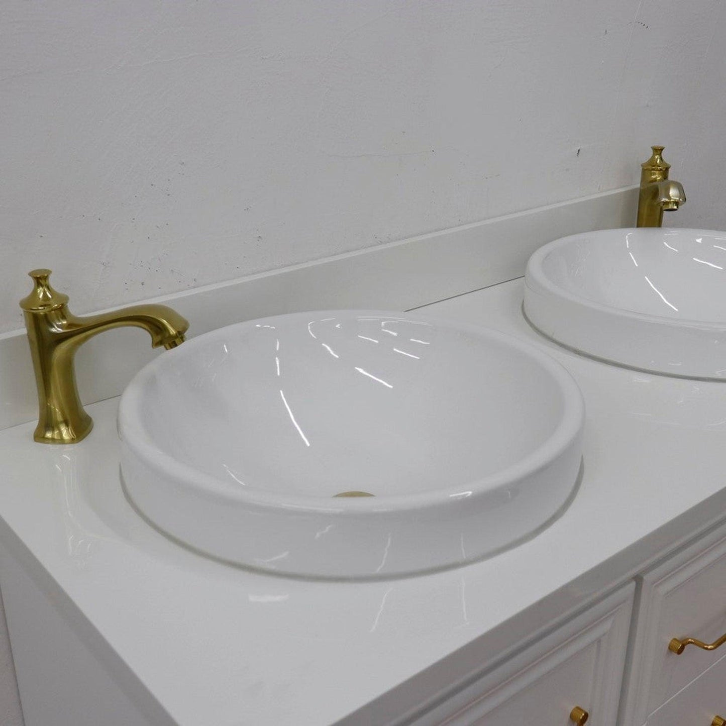 Bellaterra Home Forli 49" 2-Door 3-Drawer White Freestanding Vanity Set With Ceramic Double Vessel Sink and White Quartz Top
