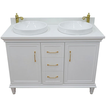 Bellaterra Home Forli 49" 2-Door 3-Drawer White Freestanding Vanity Set With Ceramic Double Vessel Sink and White Quartz Top