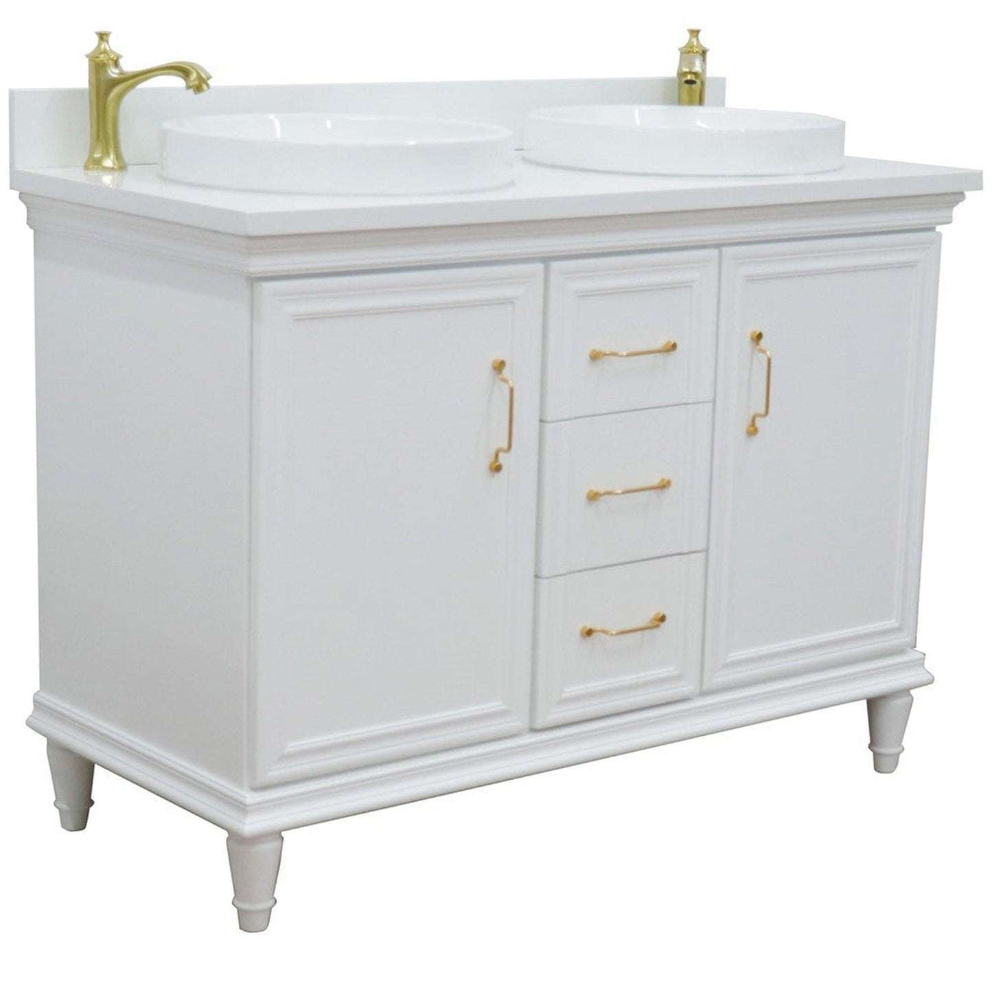 Bellaterra Home Forli 49" 2-Door 3-Drawer White Freestanding Vanity Set With Ceramic Double Vessel Sink and White Quartz Top