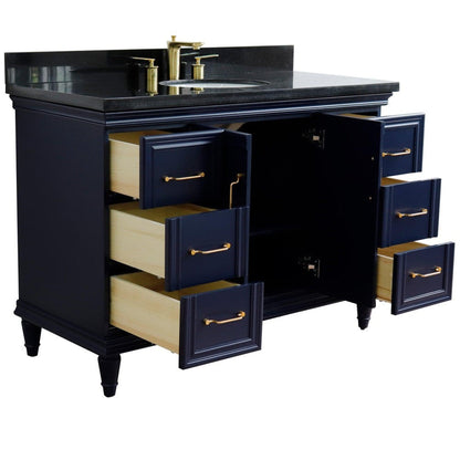 Bellaterra Home Forli 49" 2-Door 6-Drawer Blue Freestanding Vanity Set With Ceramic Undermount Oval Sink and Black Galaxy Granite Top