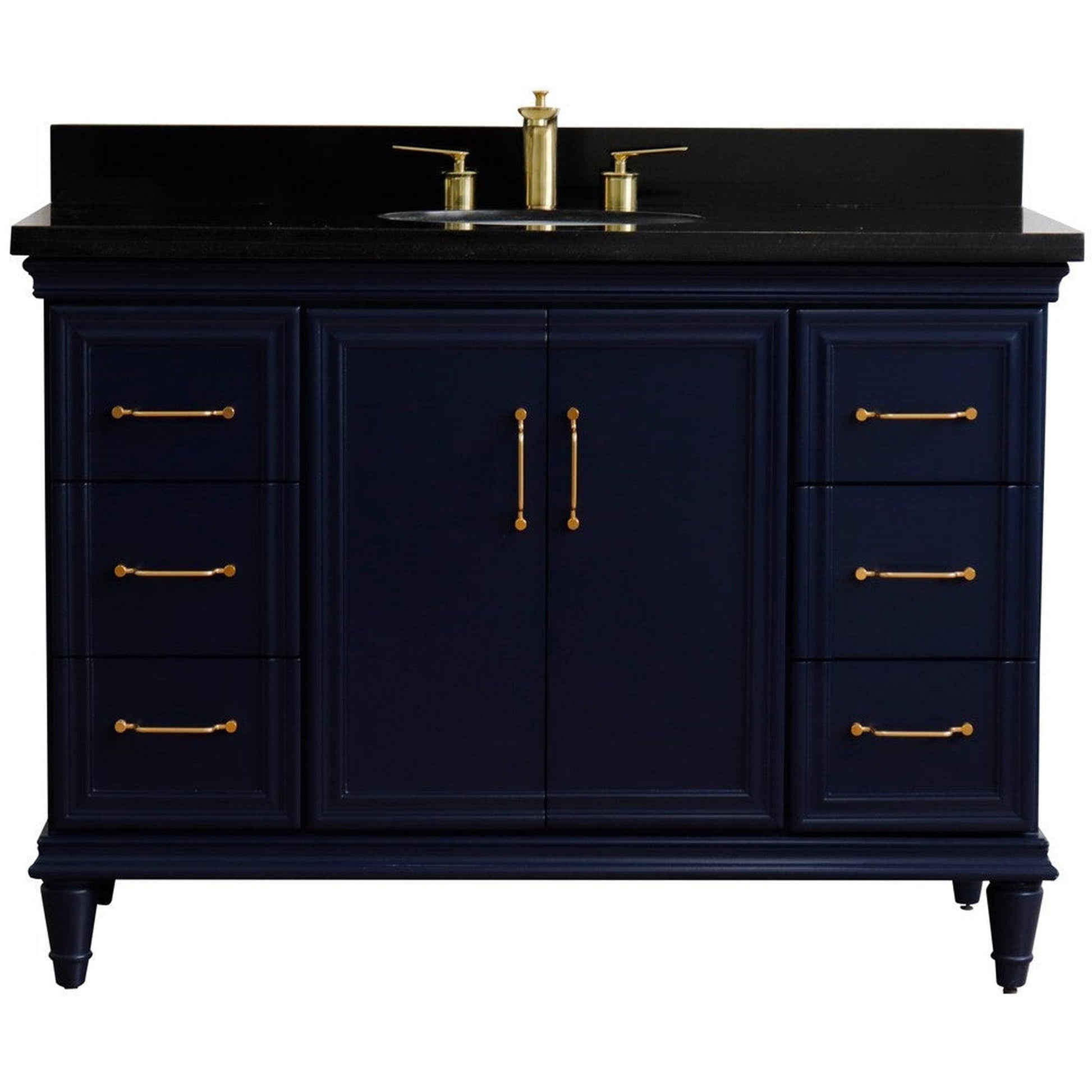 Bellaterra Home Forli 49" 2-Door 6-Drawer Blue Freestanding Vanity Set With Ceramic Undermount Oval Sink and Black Galaxy Granite Top