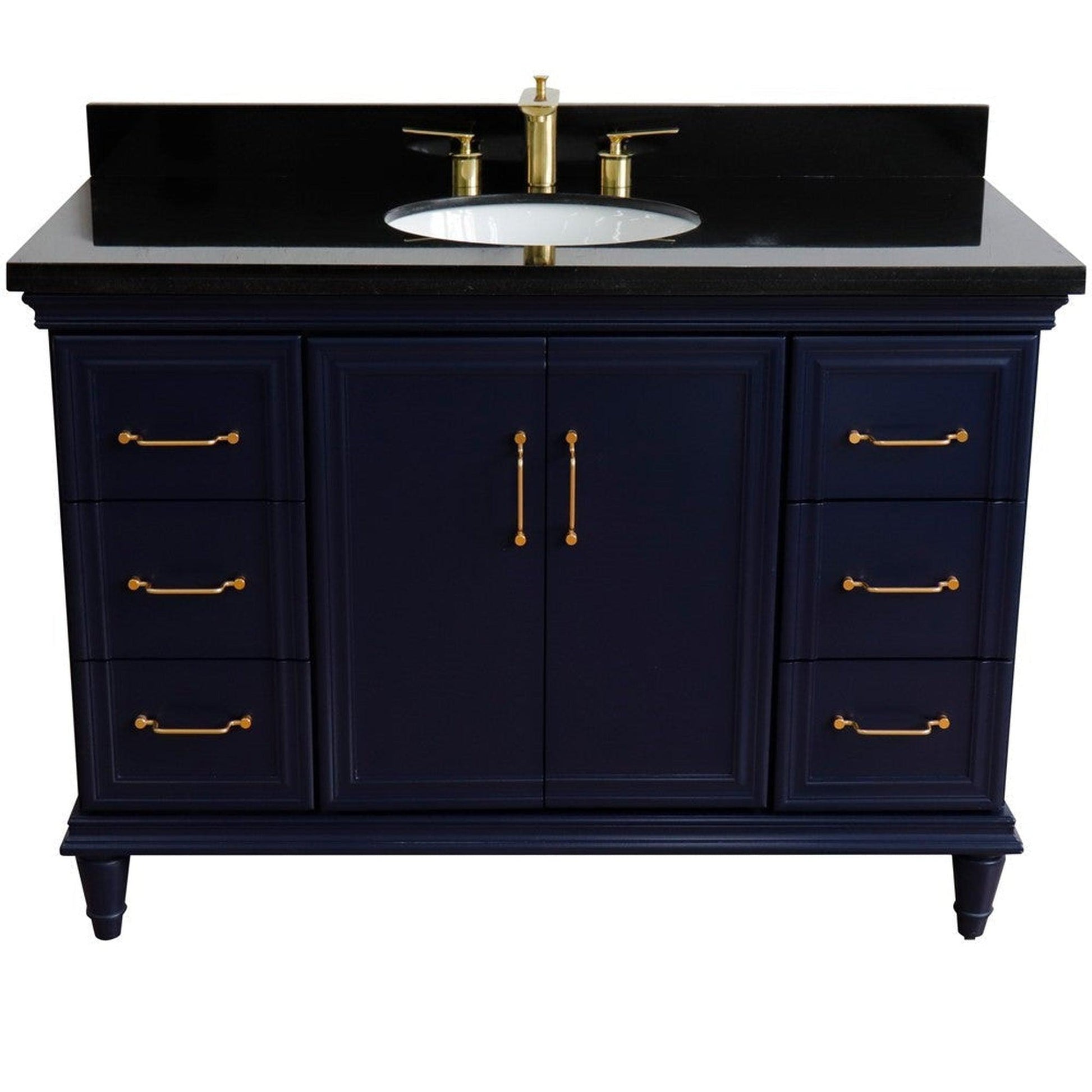 Bellaterra Home Forli 49" 2-Door 6-Drawer Blue Freestanding Vanity Set With Ceramic Undermount Oval Sink and Black Galaxy Granite Top