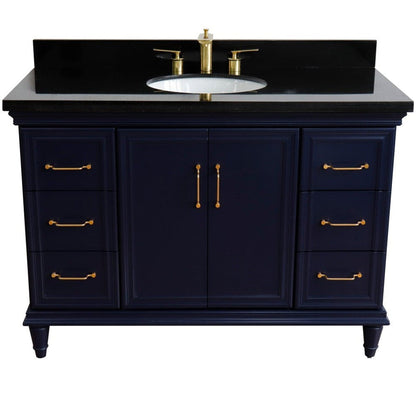 Bellaterra Home Forli 49" 2-Door 6-Drawer Blue Freestanding Vanity Set With Ceramic Undermount Oval Sink and Black Galaxy Granite Top