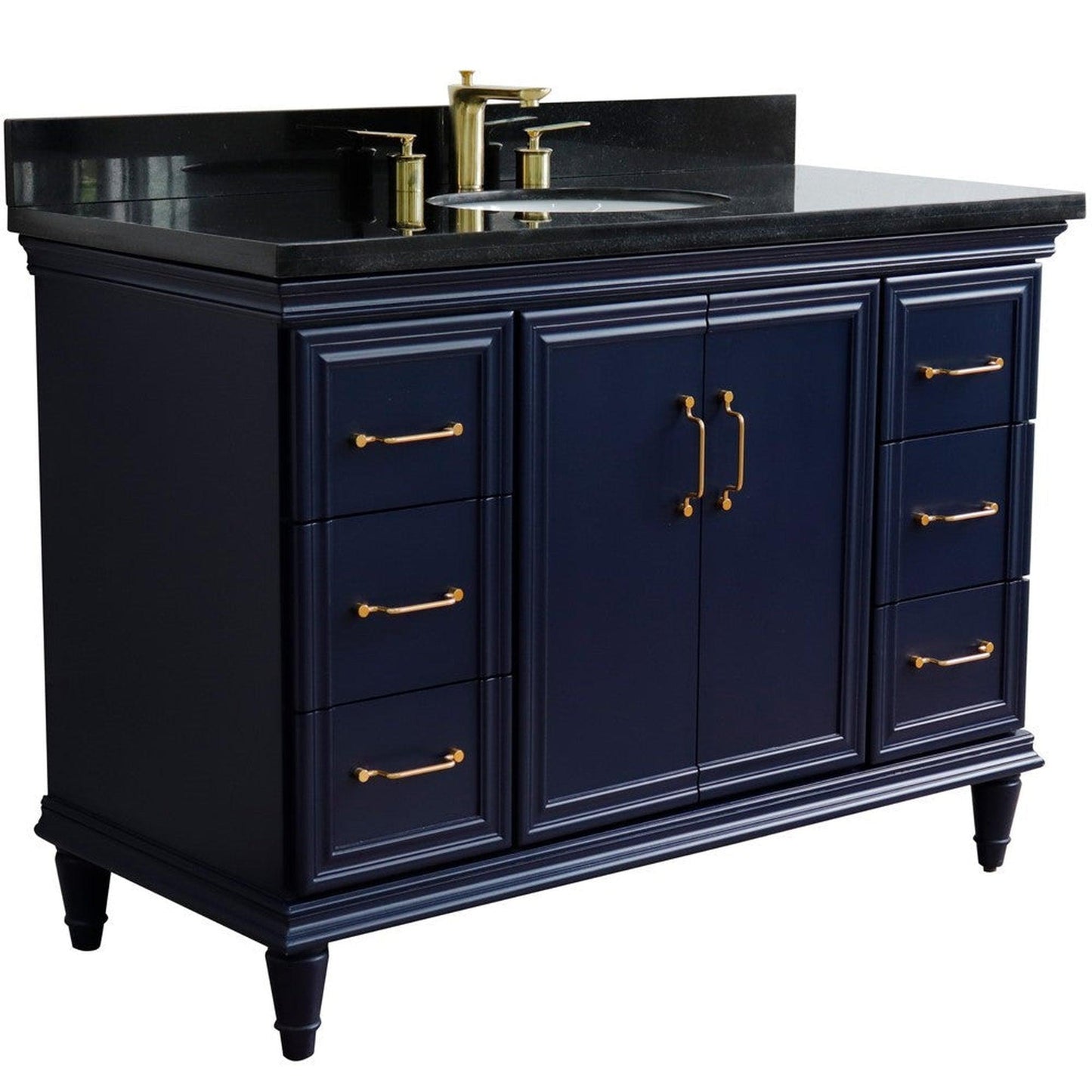 Bellaterra Home Forli 49" 2-Door 6-Drawer Blue Freestanding Vanity Set With Ceramic Undermount Oval Sink and Black Galaxy Granite Top