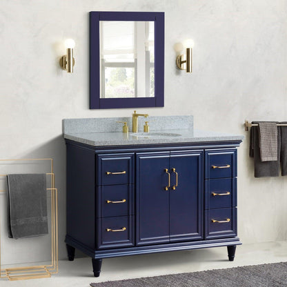 Bellaterra Home Forli 49" 2-Door 6-Drawer Blue Freestanding Vanity Set With Ceramic Undermount Oval Sink and Gray Granite Top