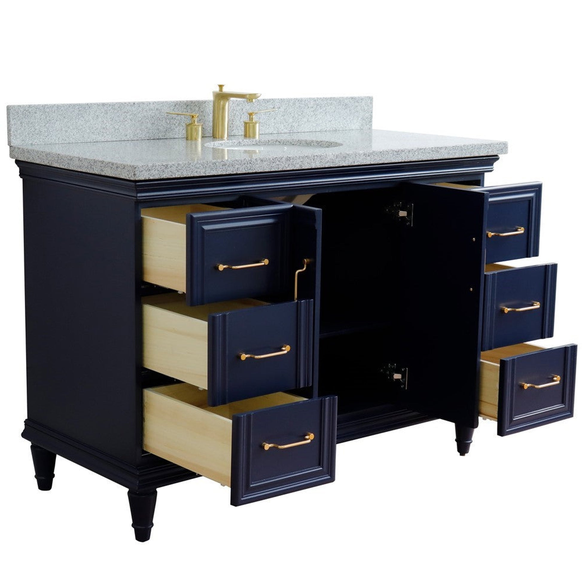 Bellaterra Home Forli 49" 2-Door 6-Drawer Blue Freestanding Vanity Set With Ceramic Undermount Oval Sink and Gray Granite Top