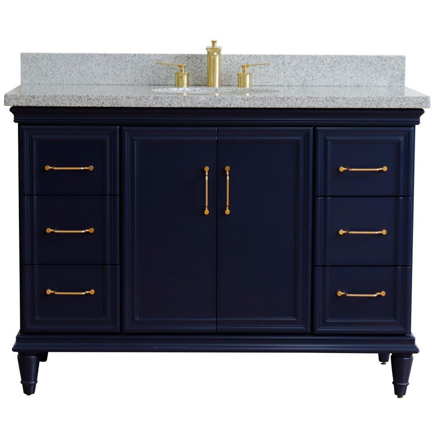 Bellaterra Home Forli 49" 2-Door 6-Drawer Blue Freestanding Vanity Set With Ceramic Undermount Oval Sink and Gray Granite Top