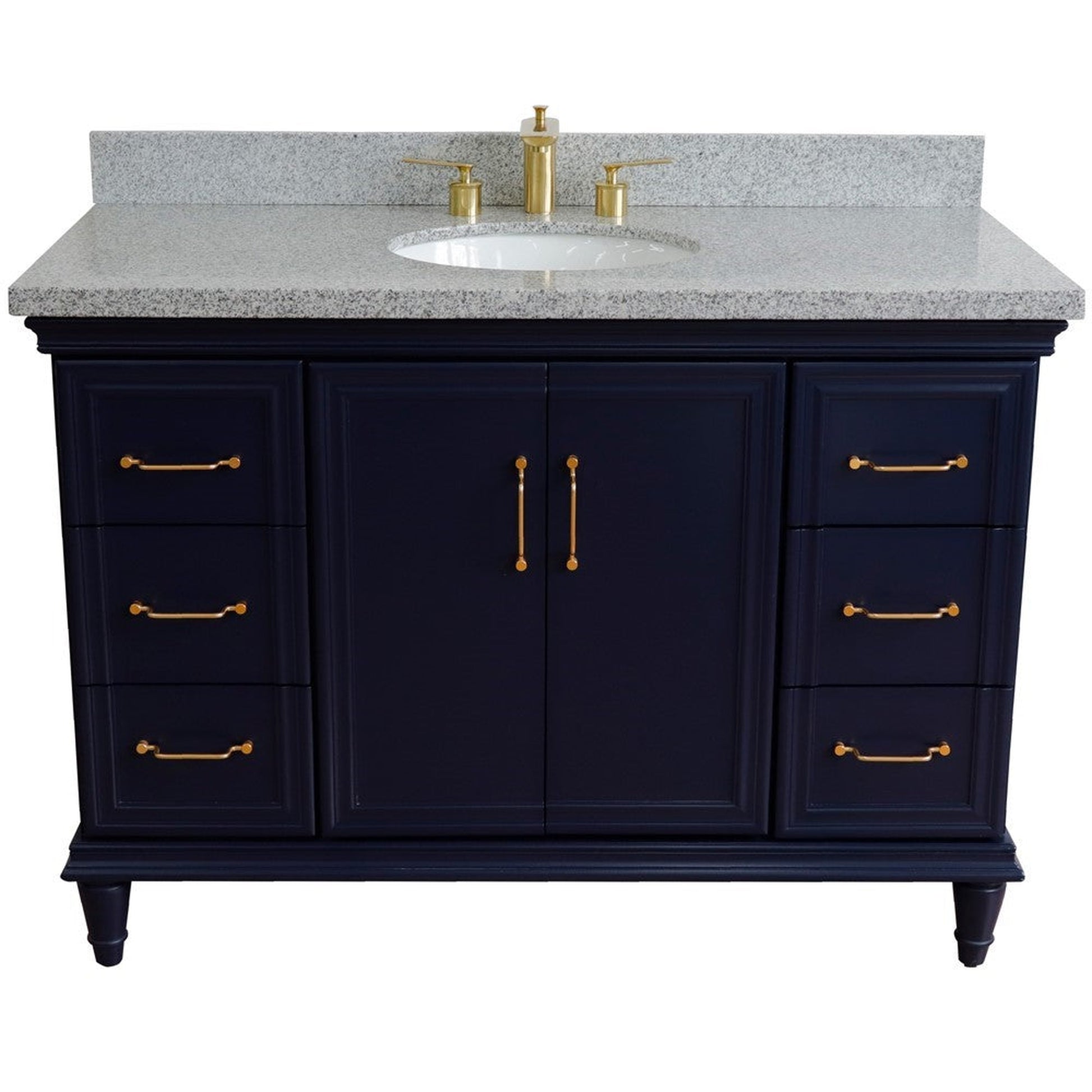 Bellaterra Home Forli 49" 2-Door 6-Drawer Blue Freestanding Vanity Set With Ceramic Undermount Oval Sink and Gray Granite Top