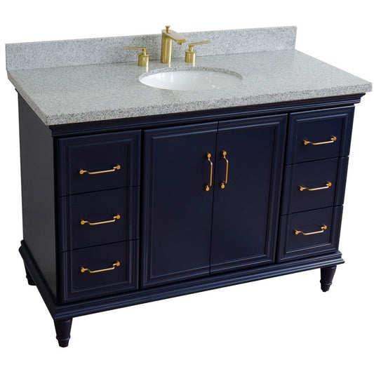 Bellaterra Home Forli 49" 2-Door 6-Drawer Blue Freestanding Vanity Set With Ceramic Undermount Oval Sink and Gray Granite Top