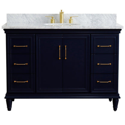 Bellaterra Home Forli 49" 2-Door 6-Drawer Blue Freestanding Vanity Set With Ceramic Undermount Oval Sink and White Carrara Marble Top