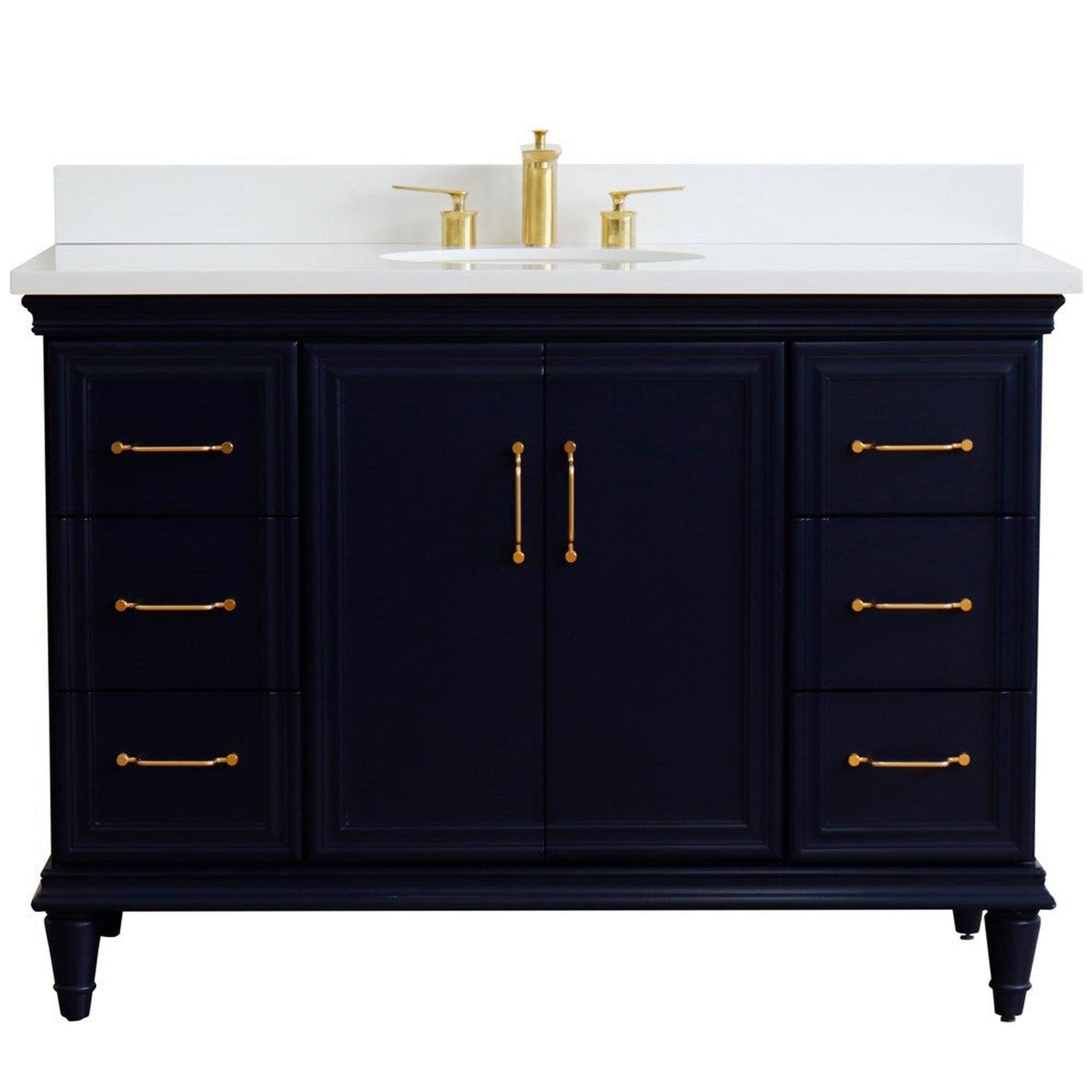 Bellaterra Home Forli 49" 2-Door 6-Drawer Blue Freestanding Vanity Set With Ceramic Undermount Oval Sink and White Quartz Top