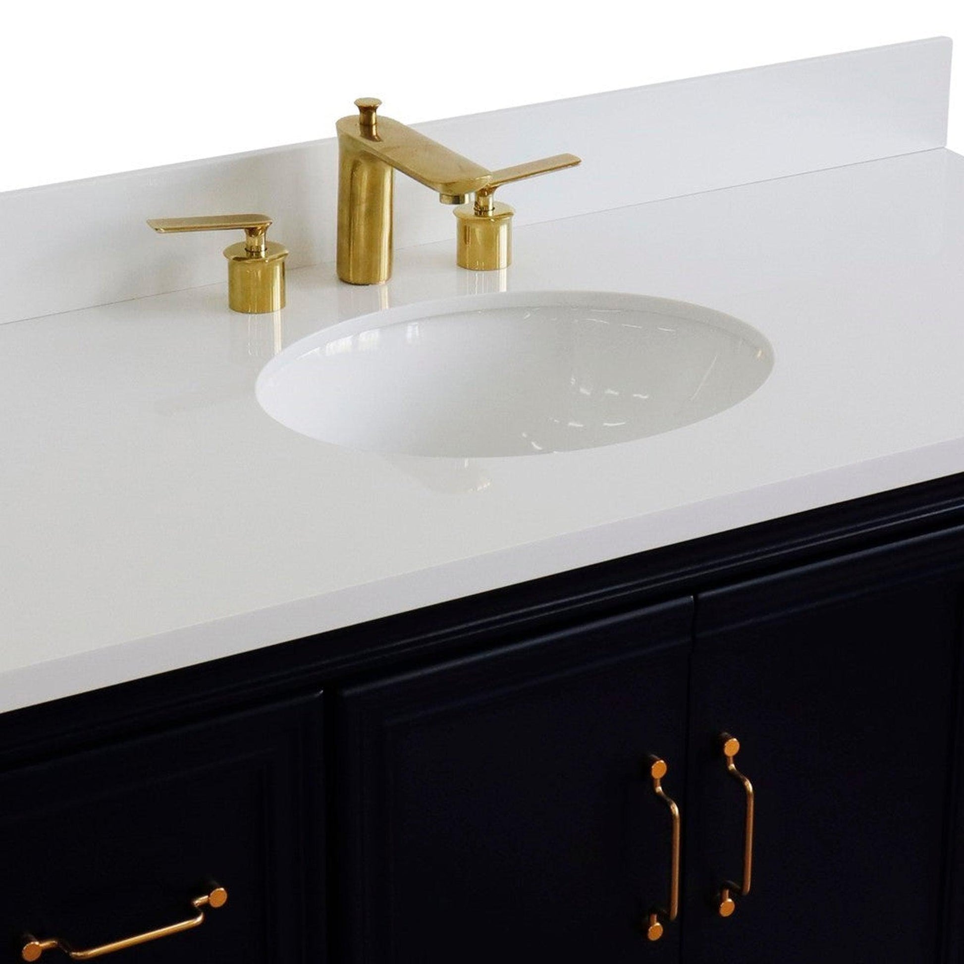 Bellaterra Home Forli 49" 2-Door 6-Drawer Blue Freestanding Vanity Set With Ceramic Undermount Oval Sink and White Quartz Top