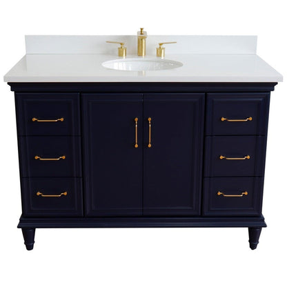 Bellaterra Home Forli 49" 2-Door 6-Drawer Blue Freestanding Vanity Set With Ceramic Undermount Oval Sink and White Quartz Top