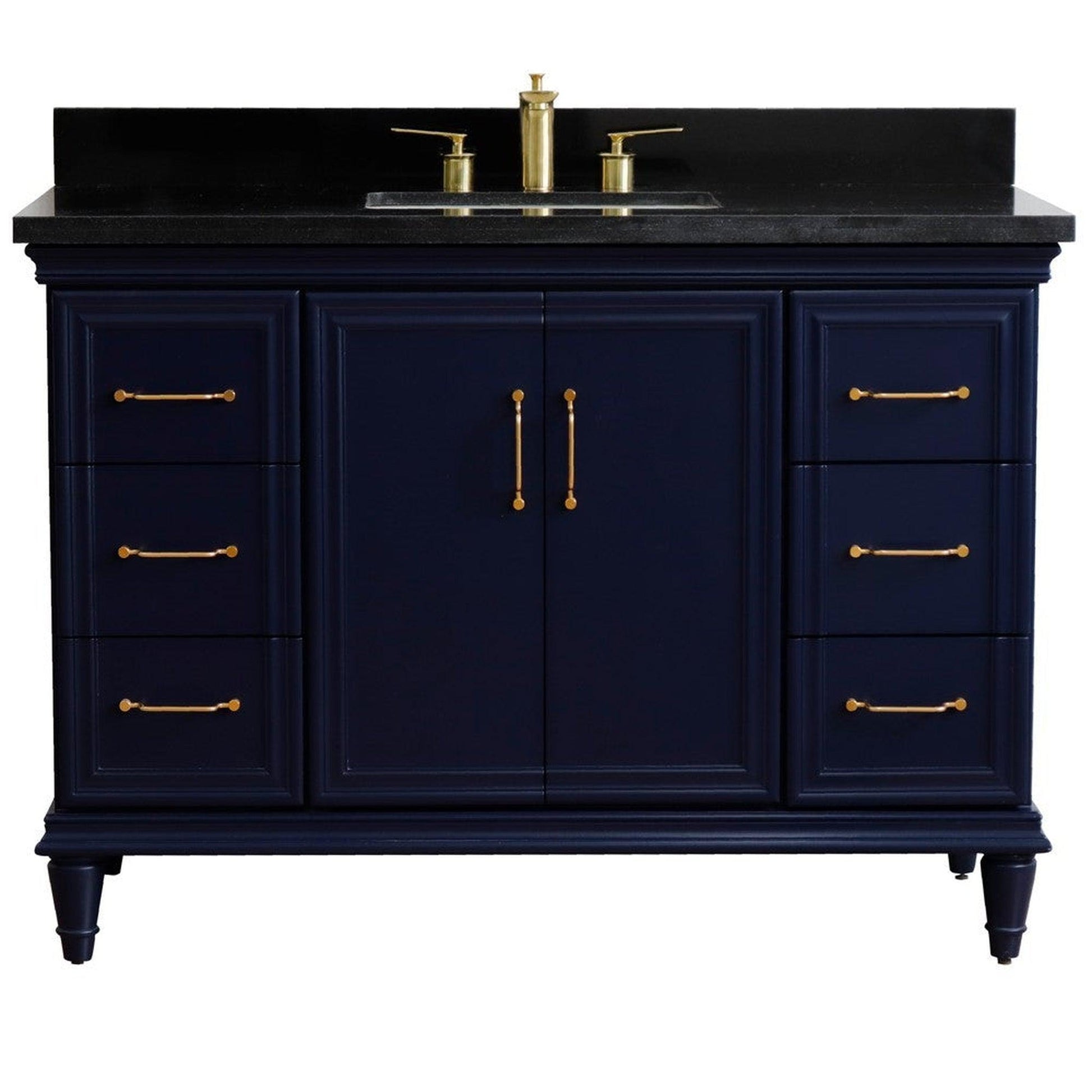 Bellaterra Home Forli 49" 2-Door 6-Drawer Blue Freestanding Vanity Set With Ceramic Undermount Rectangular Sink and Black Galaxy Granite Top
