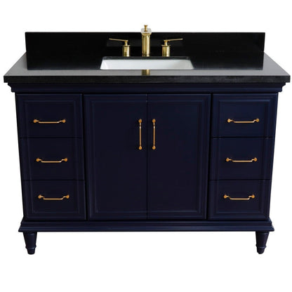 Bellaterra Home Forli 49" 2-Door 6-Drawer Blue Freestanding Vanity Set With Ceramic Undermount Rectangular Sink and Black Galaxy Granite Top