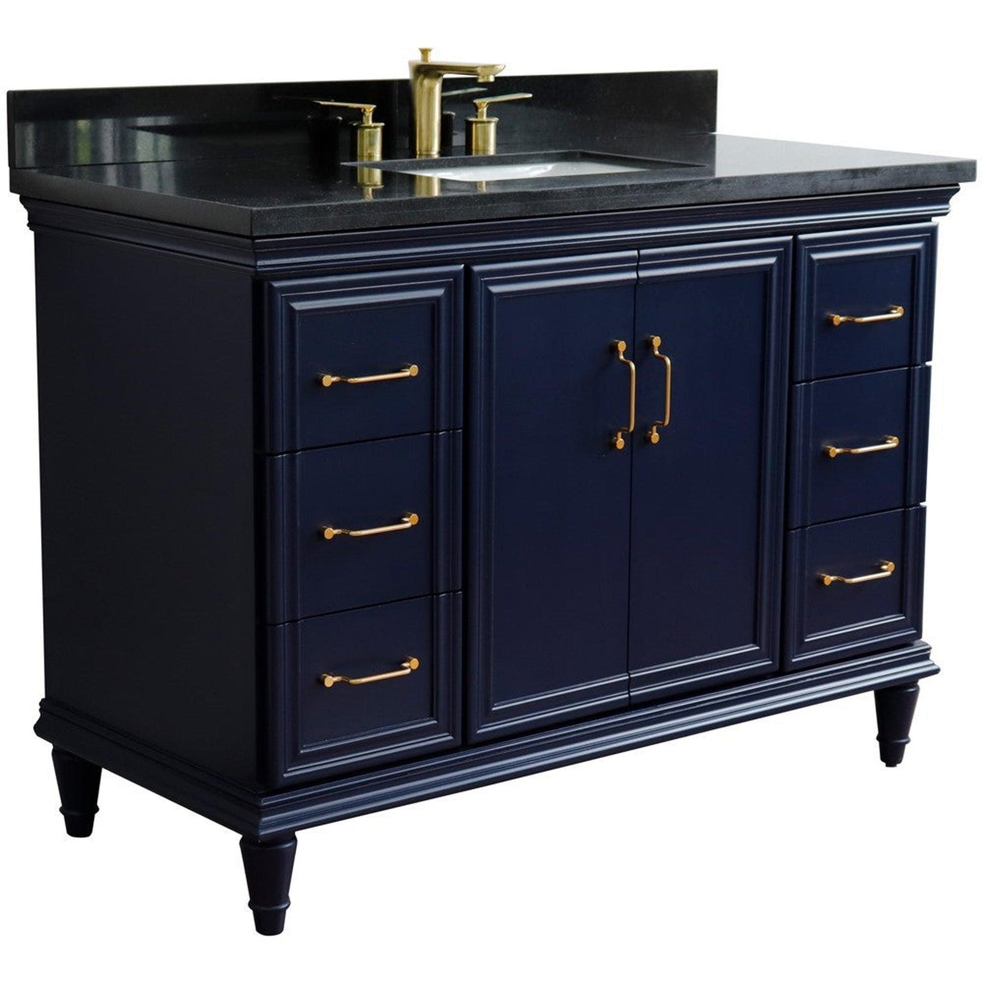 Bellaterra Home Forli 49" 2-Door 6-Drawer Blue Freestanding Vanity Set With Ceramic Undermount Rectangular Sink and Black Galaxy Granite Top