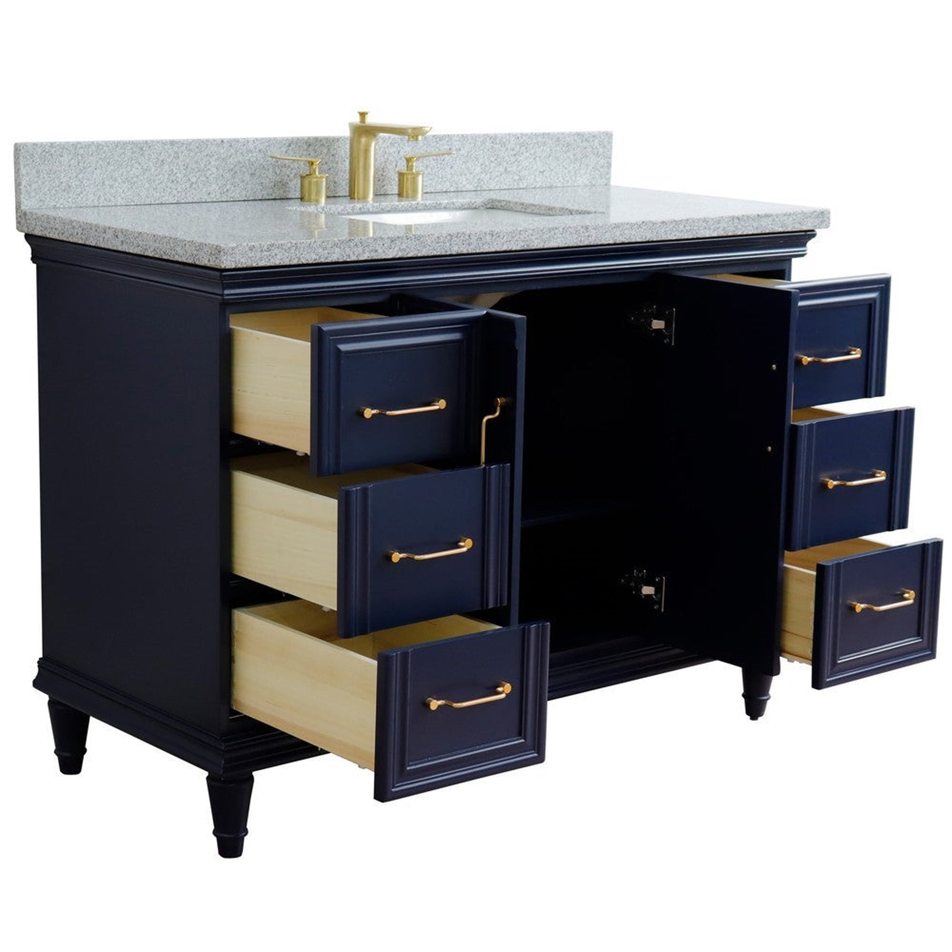 Bellaterra Home Forli 49" 2-Door 6-Drawer Blue Freestanding Vanity Set With Ceramic Undermount Rectangular Sink and Gray Granite Top
