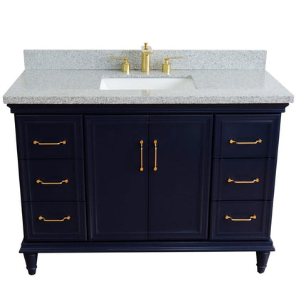 Bellaterra Home Forli 49" 2-Door 6-Drawer Blue Freestanding Vanity Set With Ceramic Undermount Rectangular Sink and Gray Granite Top