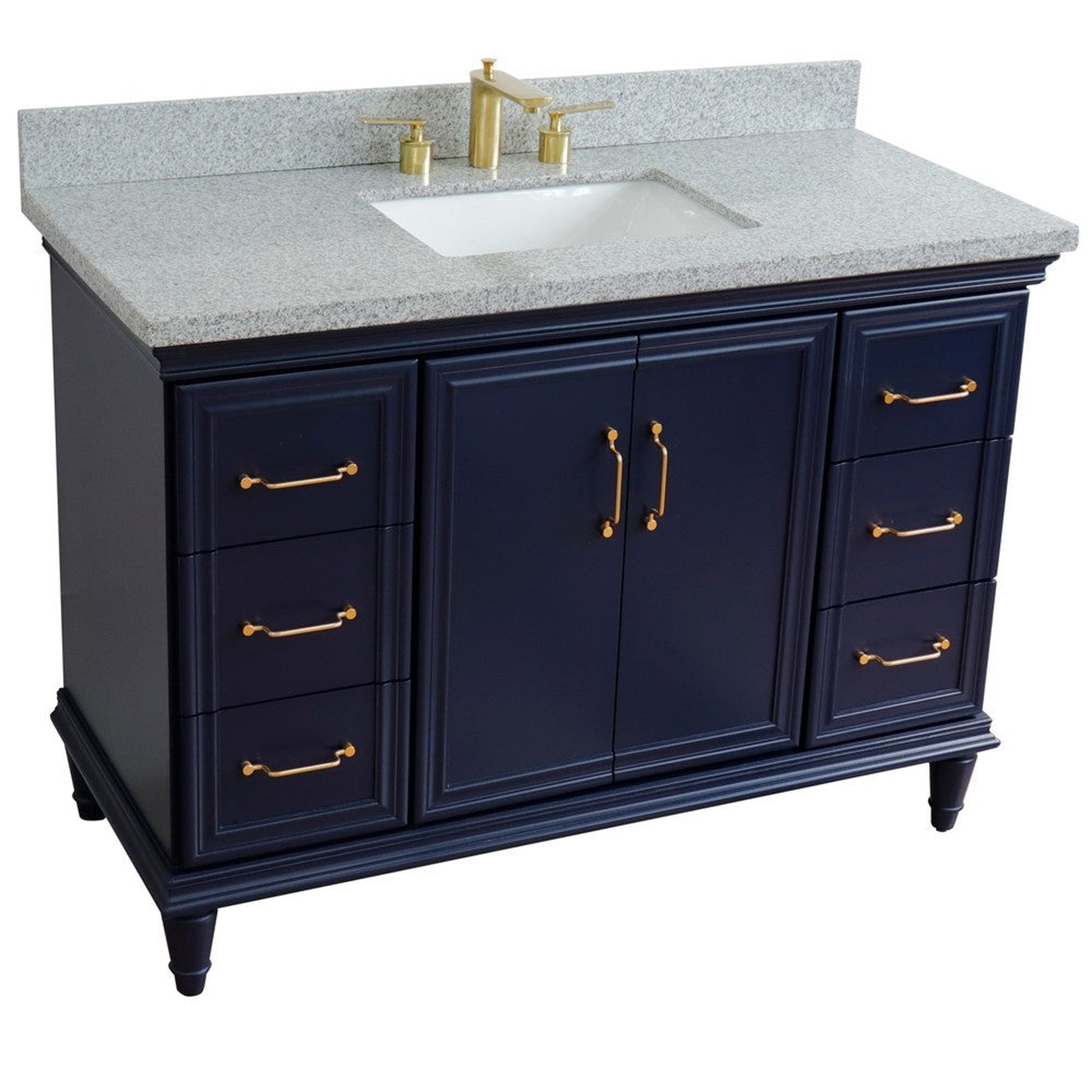 Bellaterra Home Forli 49" 2-Door 6-Drawer Blue Freestanding Vanity Set With Ceramic Undermount Rectangular Sink and Gray Granite Top