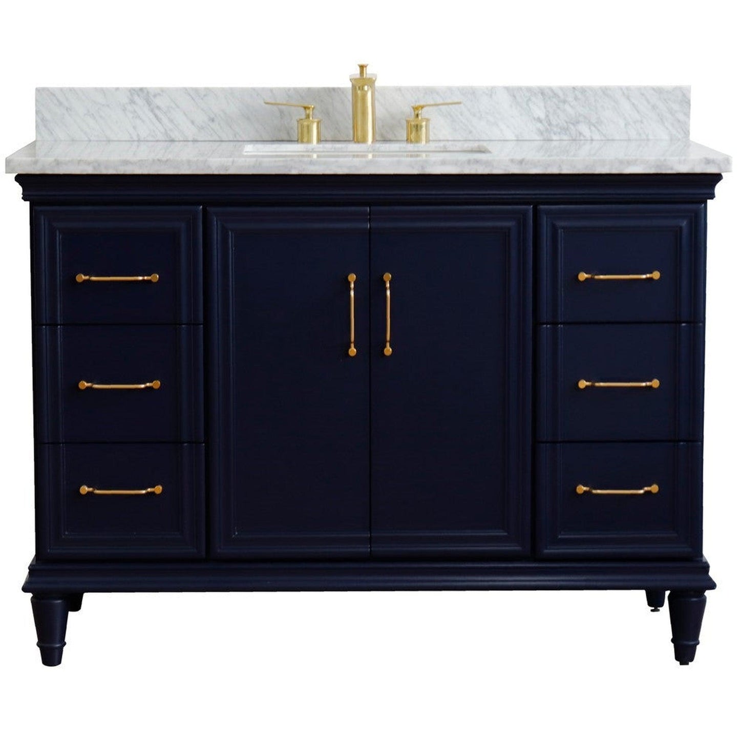 Bellaterra Home Forli 49" 2-Door 6-Drawer Blue Freestanding Vanity Set With Ceramic Undermount Rectangular Sink and White Carrara Marble Top