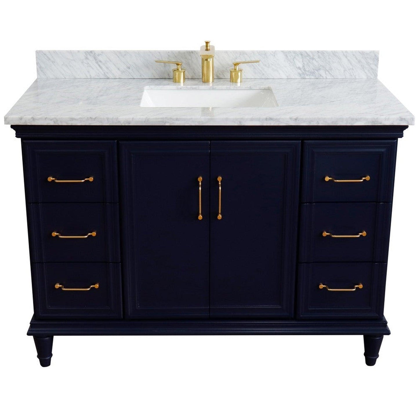 Bellaterra Home Forli 49" 2-Door 6-Drawer Blue Freestanding Vanity Set With Ceramic Undermount Rectangular Sink and White Carrara Marble Top