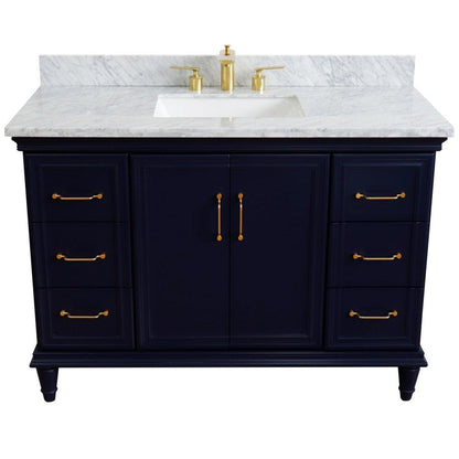 Bellaterra Home Forli 49" 2-Door 6-Drawer Blue Freestanding Vanity Set With Ceramic Undermount Rectangular Sink and White Carrara Marble Top