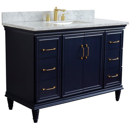 Bellaterra Home Forli 49" 2-Door 6-Drawer Blue Freestanding Vanity Set With Ceramic Undermount Rectangular Sink and White Carrara Marble Top