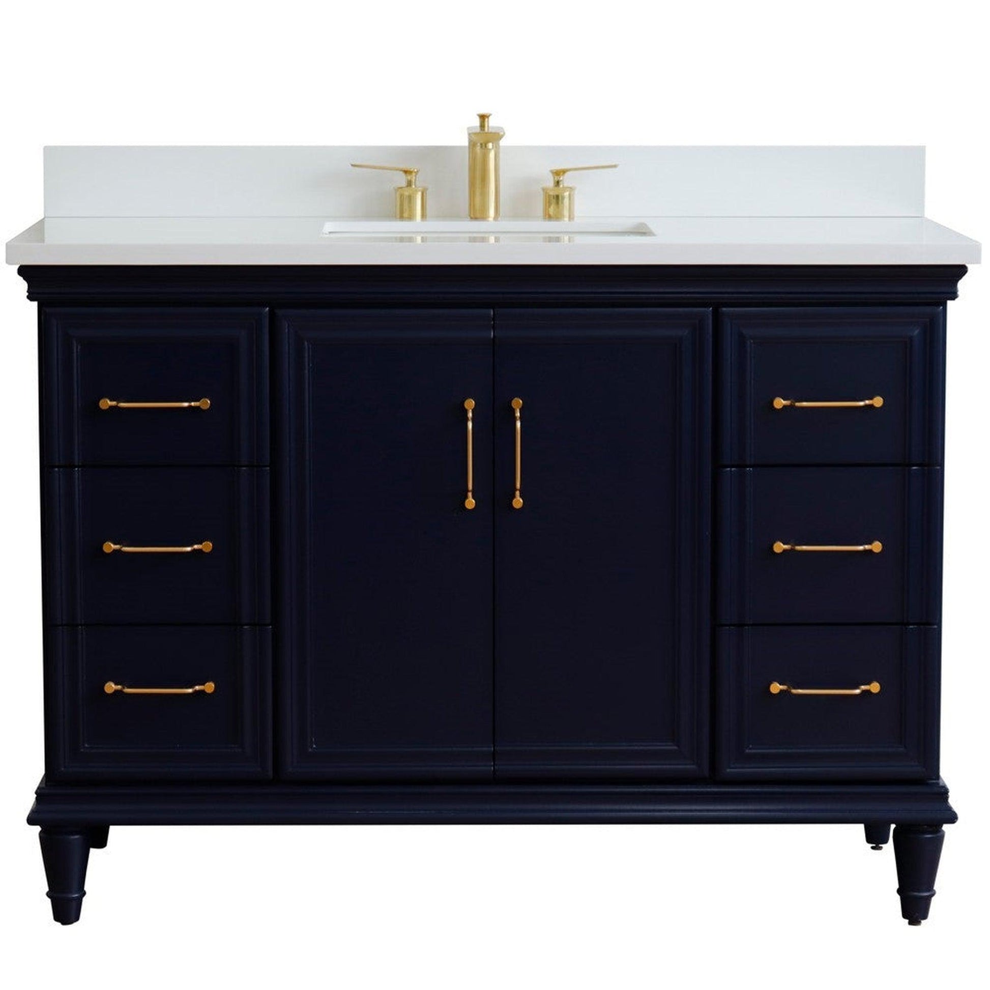 Bellaterra Home Forli 49" 2-Door 6-Drawer Blue Freestanding Vanity Set With Ceramic Undermount Rectangular Sink and White Quartz Top