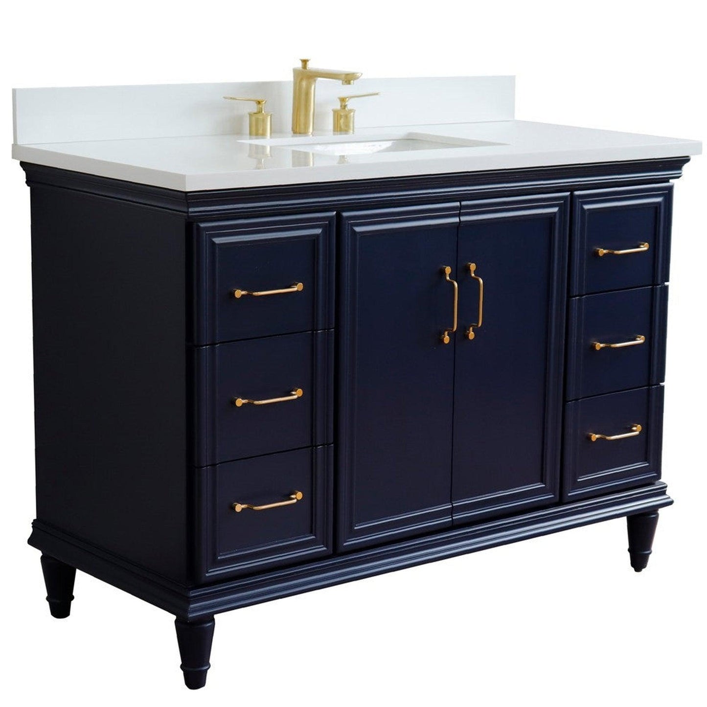 Bellaterra Home Forli 49" 2-Door 6-Drawer Blue Freestanding Vanity Set With Ceramic Undermount Rectangular Sink and White Quartz Top