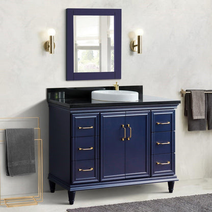 Bellaterra Home Forli 49" 2-Door 6-Drawer Blue Freestanding Vanity Set With Ceramic Vessel Sink and Black Galaxy Granite Top