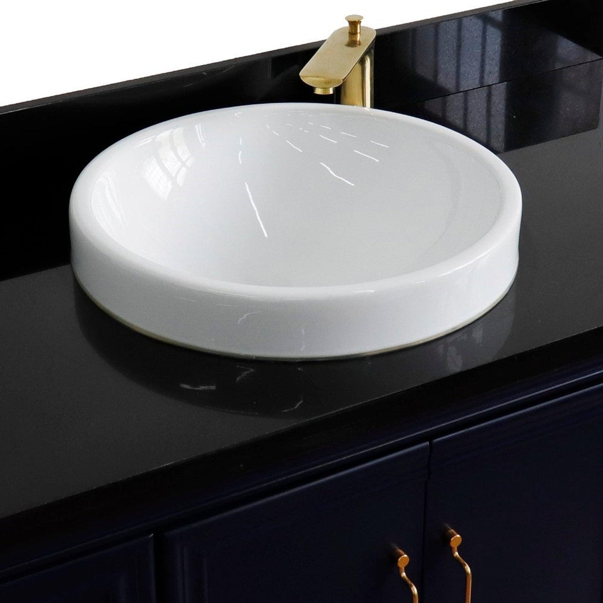 Bellaterra Home Forli 49" 2-Door 6-Drawer Blue Freestanding Vanity Set With Ceramic Vessel Sink and Black Galaxy Granite Top