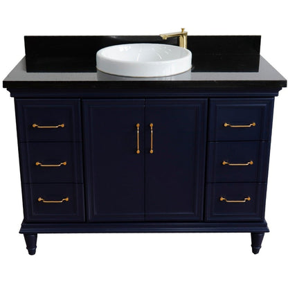 Bellaterra Home Forli 49" 2-Door 6-Drawer Blue Freestanding Vanity Set With Ceramic Vessel Sink and Black Galaxy Granite Top