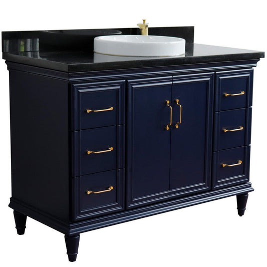 Bellaterra Home Forli 49" 2-Door 6-Drawer Blue Freestanding Vanity Set With Ceramic Vessel Sink and Black Galaxy Granite Top